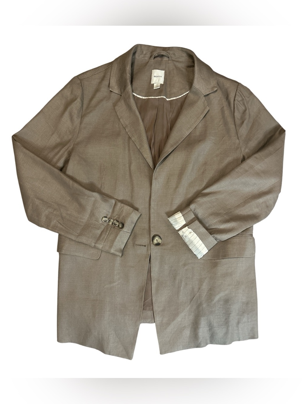 Maeve Anthropologie Blazer Womens M Taupe Brown One Button Lined Career Jacket